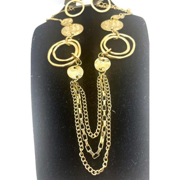 Necklace & Earrings Set Gold Plated Hope Hoops Fashion Costume Jewelry - Picture 4 of 5